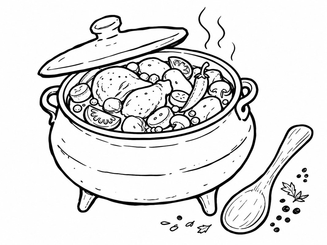 Loose line drawing of prikkelende hoenderpotjie